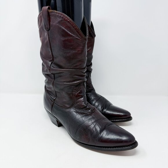 Vintage Dingo Deep Mahogany Brown Leather Slouchy Western Boots Size 8.5 Pull On - Picture 9 of 9
